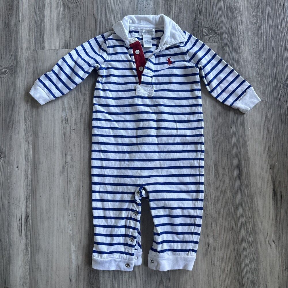 Ralph Lauren Baby One Piece 100% Cotton Preppy Snap Bottom Jumper Size 9 Months